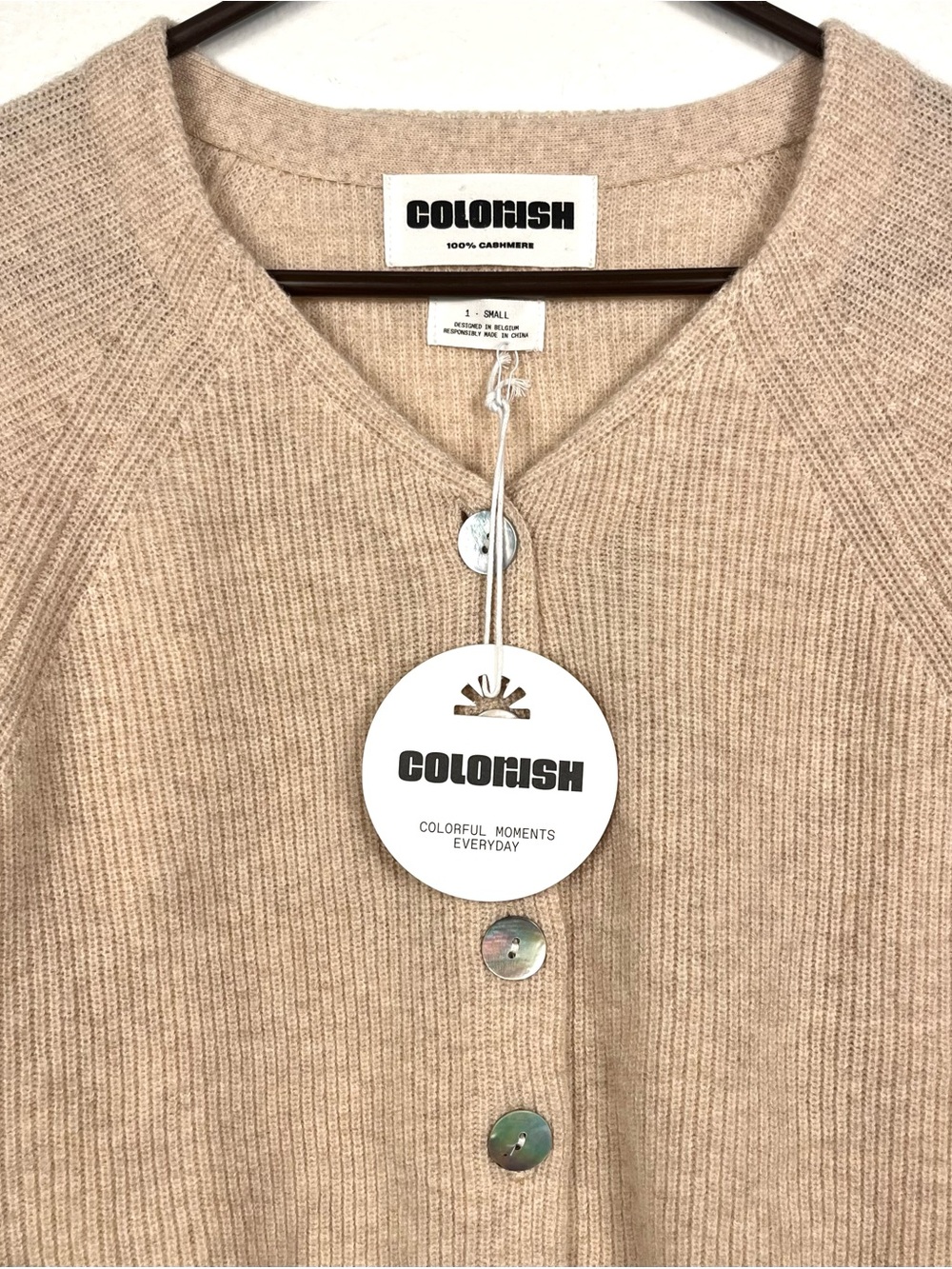 NWT Colorush C-Rush 100% Cashmere Beige Cropped Cardigan Sweater 1/Small